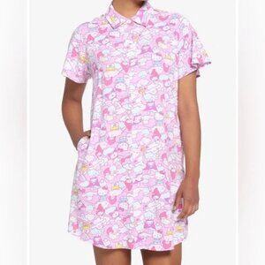 Hello Kitty and Friends Pastel Collage Button-Up Collared Short Sleeve Dress